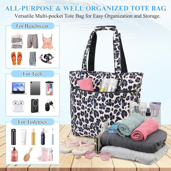 Women's Leopard Large Lightweight Zipper Travel Totes Separation Bags - Picture 5 of 7